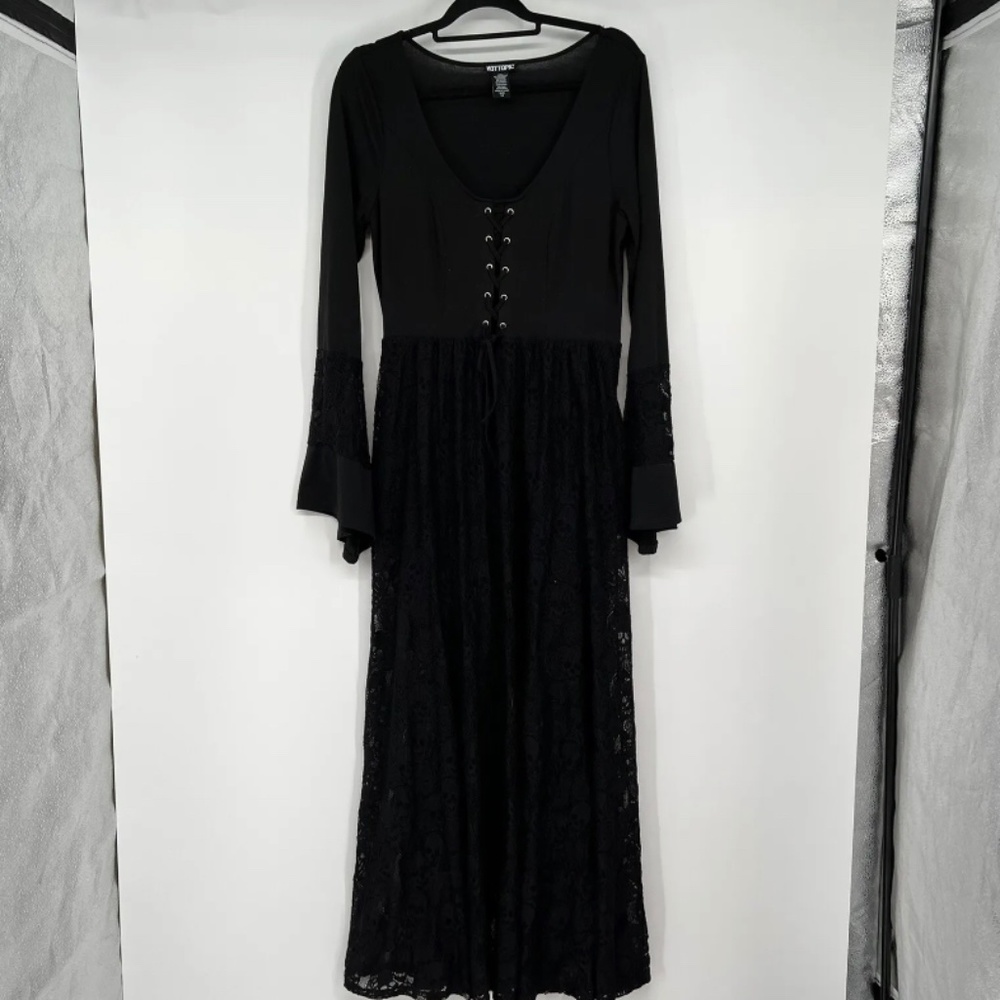 Hot Topic Skull Lace Bell Sleeve Maxi Dress Juniors Size L Black Gothic Witch